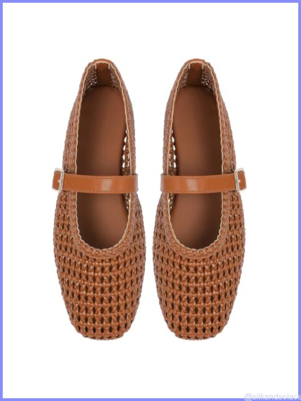 Woven Mesh Ballet Flats Square Toe Mary Jane Buckle Strap Faux Leather